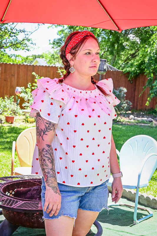 Heart Print Satin Headband: Red