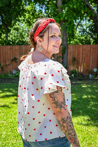 Heart Print Satin Headband: Red