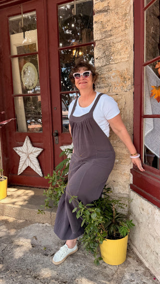 Wide Leg Ruffle Jumpsuit:  Grey