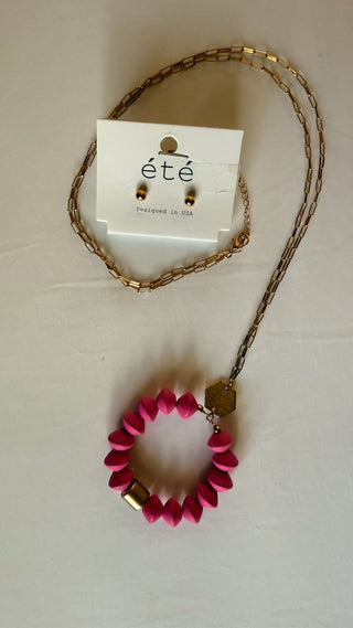Goldtone Circle Bead Necklace and Earrings Set