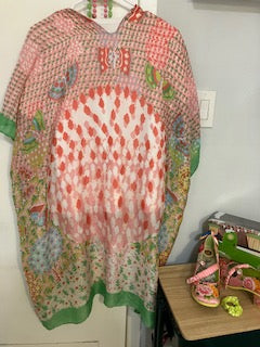 Abstract Multi Print Translucent Cover-Up Kimono: Green Pink