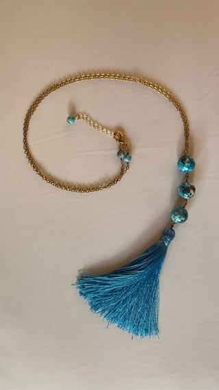 Turquoise Bead Tassel Necklace Set