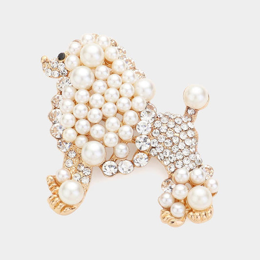 Crystal Pearl Poodle Brooch
: Gold