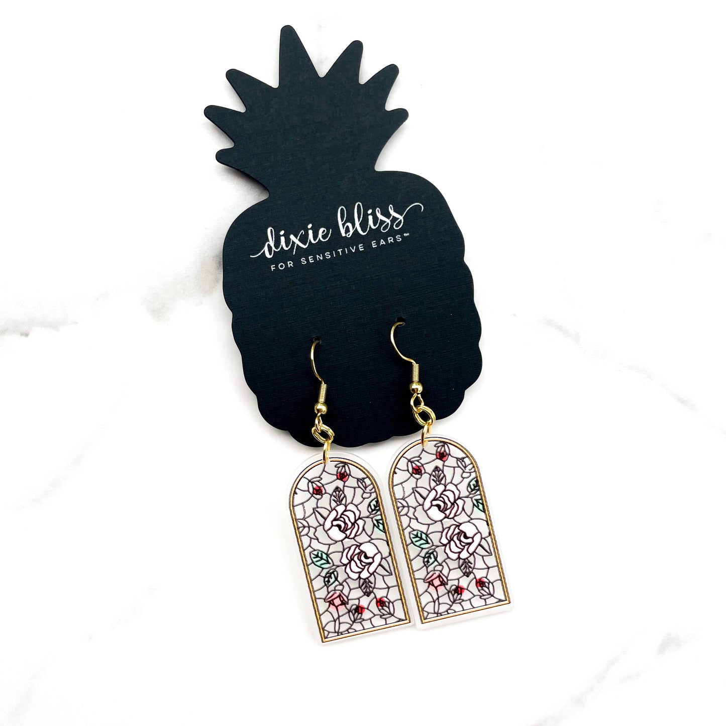 Behind the Glass Earrings – Rose-Tinted Drama, Darling