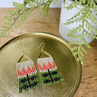 Swedish-Inspired | Folk Tulip| Seed Bead Earrings- Orange