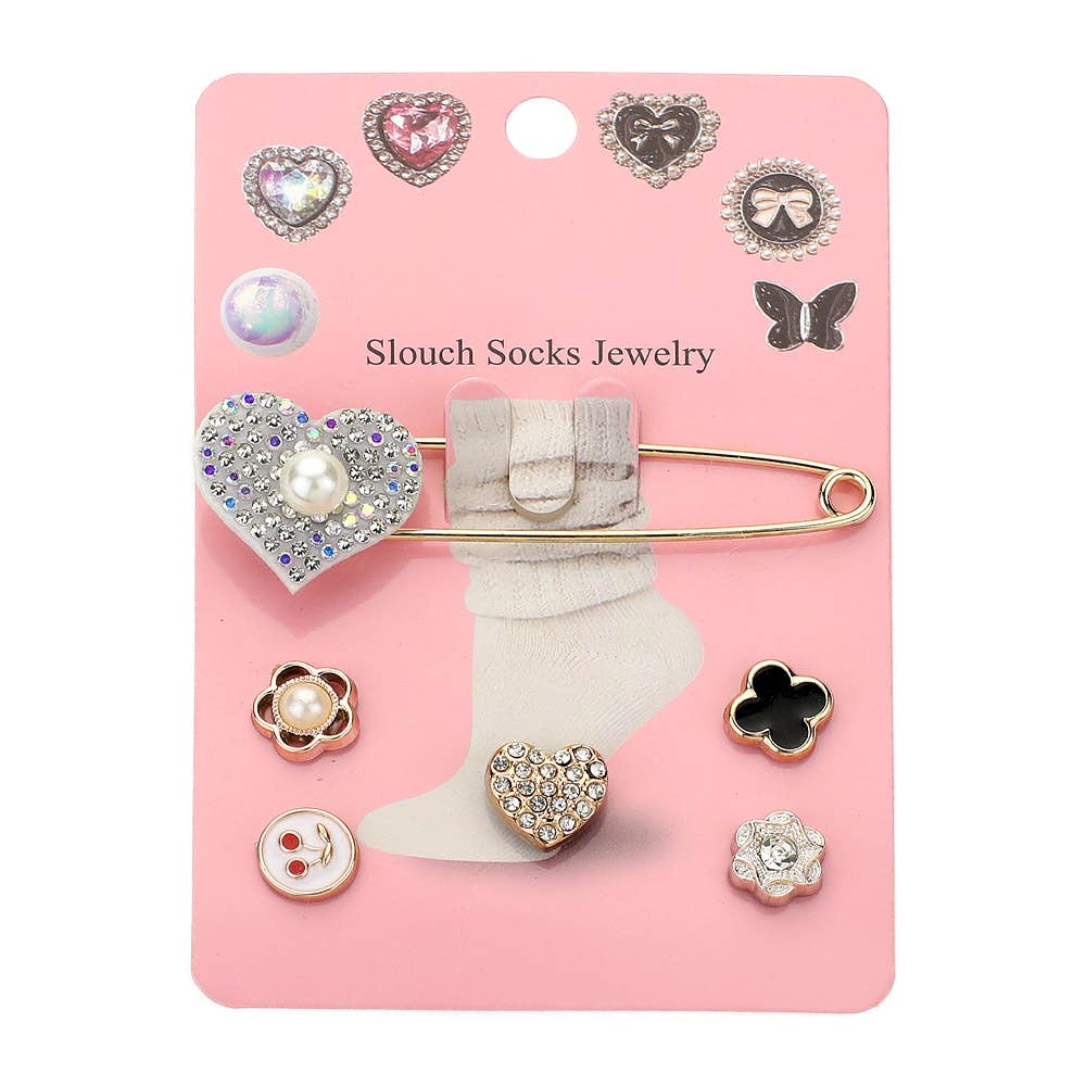 SET OF 6 - Pearl Heart Enamel Flower Pin Slouch Jewelry