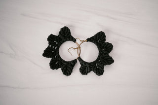 Woven Macrame Boho Leaf Earrings- Black