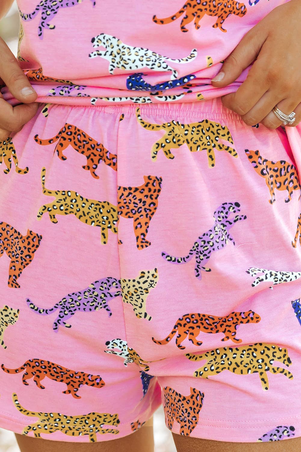 Pink Animal Print  Pajamas 2pcs Shirt & Shorts Set |
