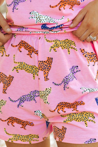 Pink Animal Print  Pajamas 2pcs Shirt & Shorts Set |