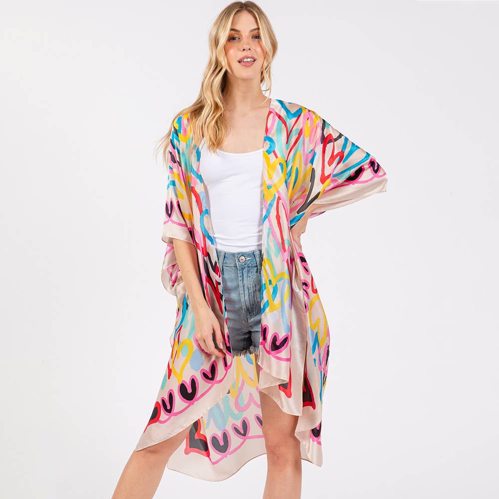 Graphic Love Scene Kimono: Beige