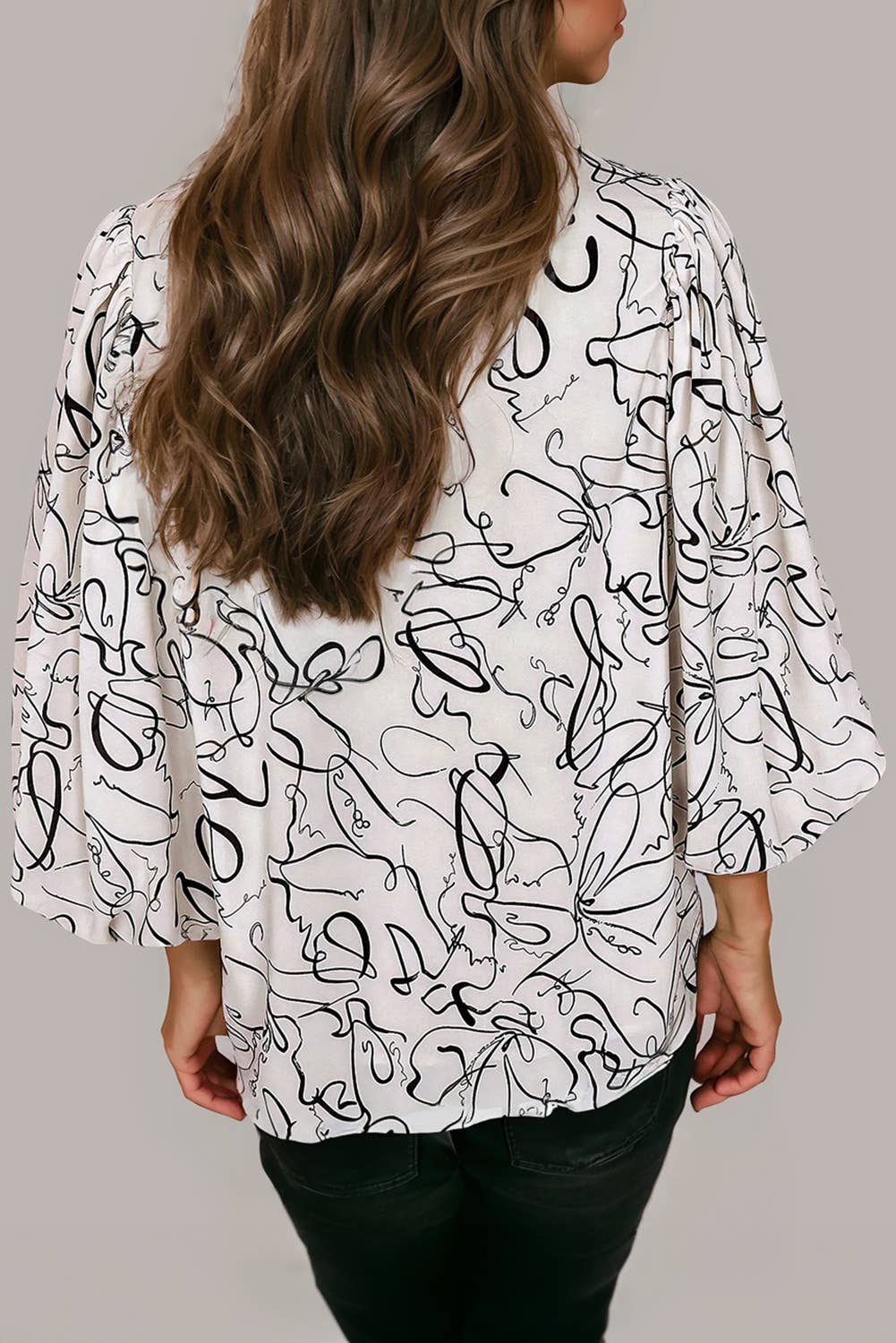 Black and White Abstract Print 3/4 Sleeve Blouse