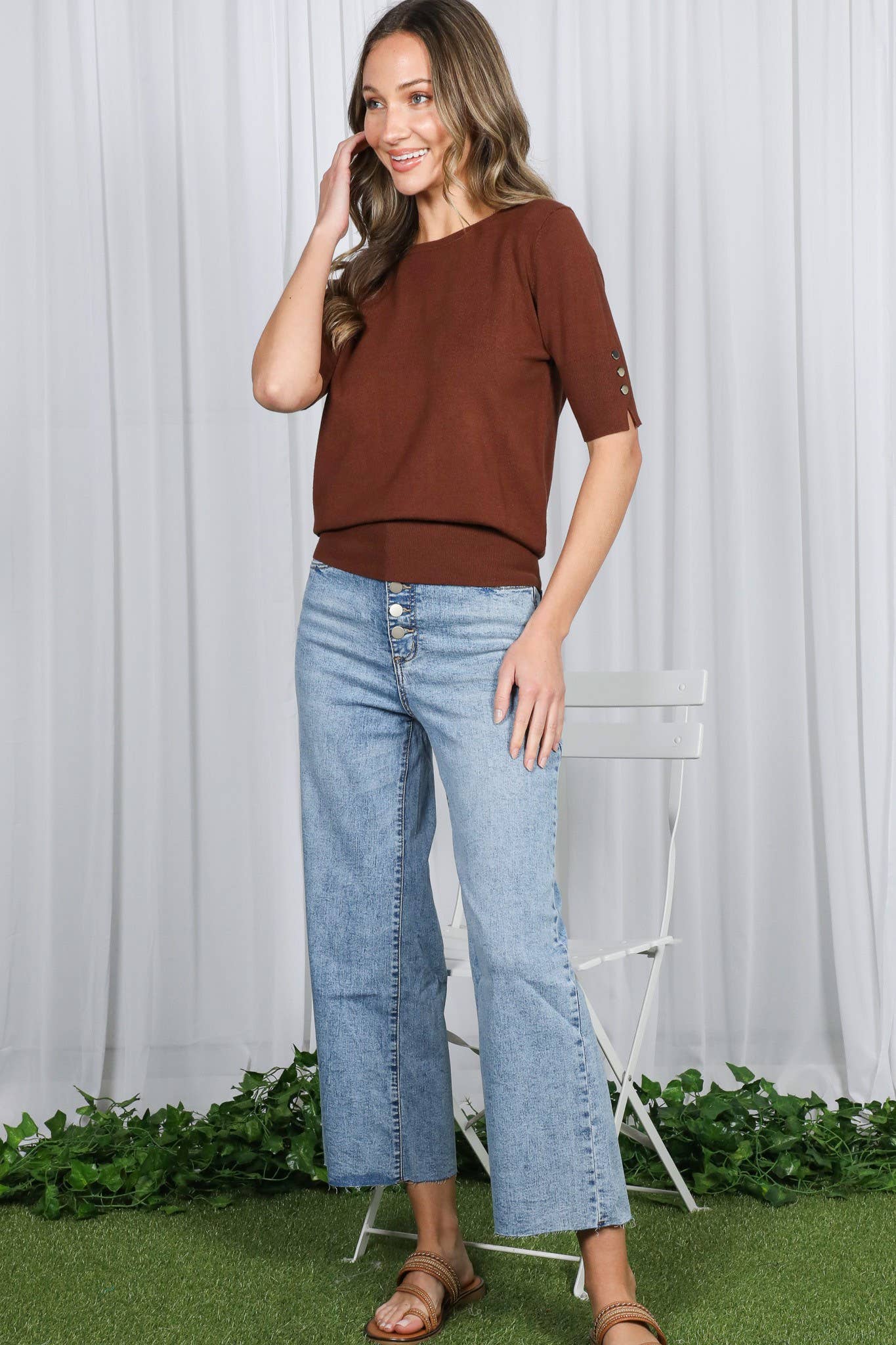 Wide Leg Stretchy Casual Buttoned Washed Denim Jean
