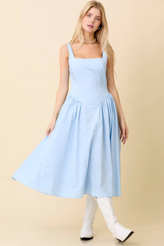 Light Blue Square Neck Midi Dress