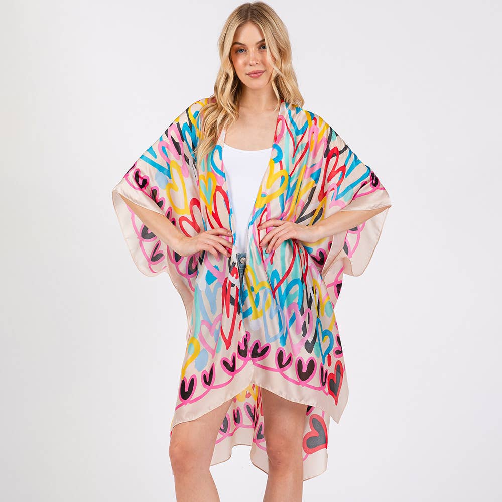 Graphic Love Scene Kimono: Beige