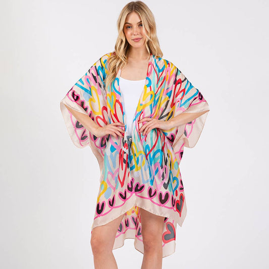 Graphic Love Scene Kimono: Beige