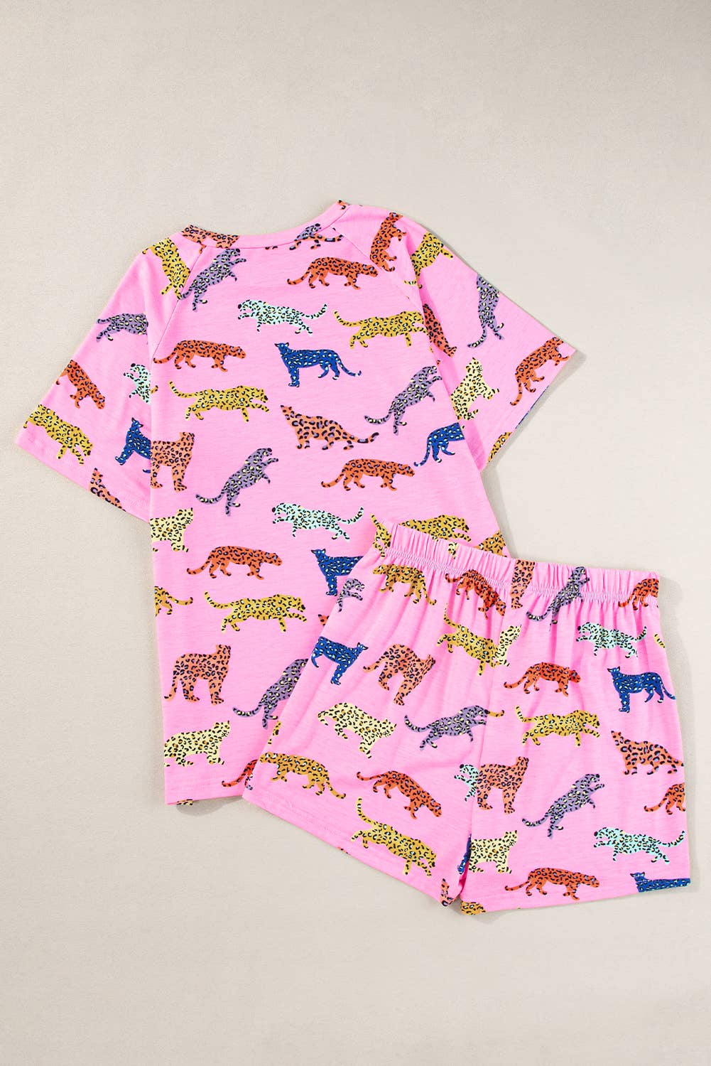 Pink Animal Print  Pajamas 2pcs Shirt & Shorts Set |