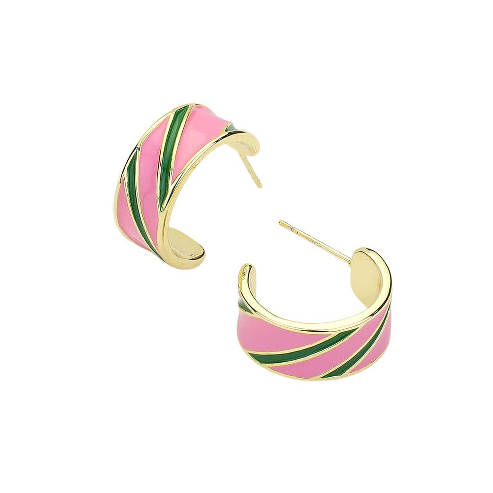 14K Gold Dipped Enamel Stripe Hoop Earrings
