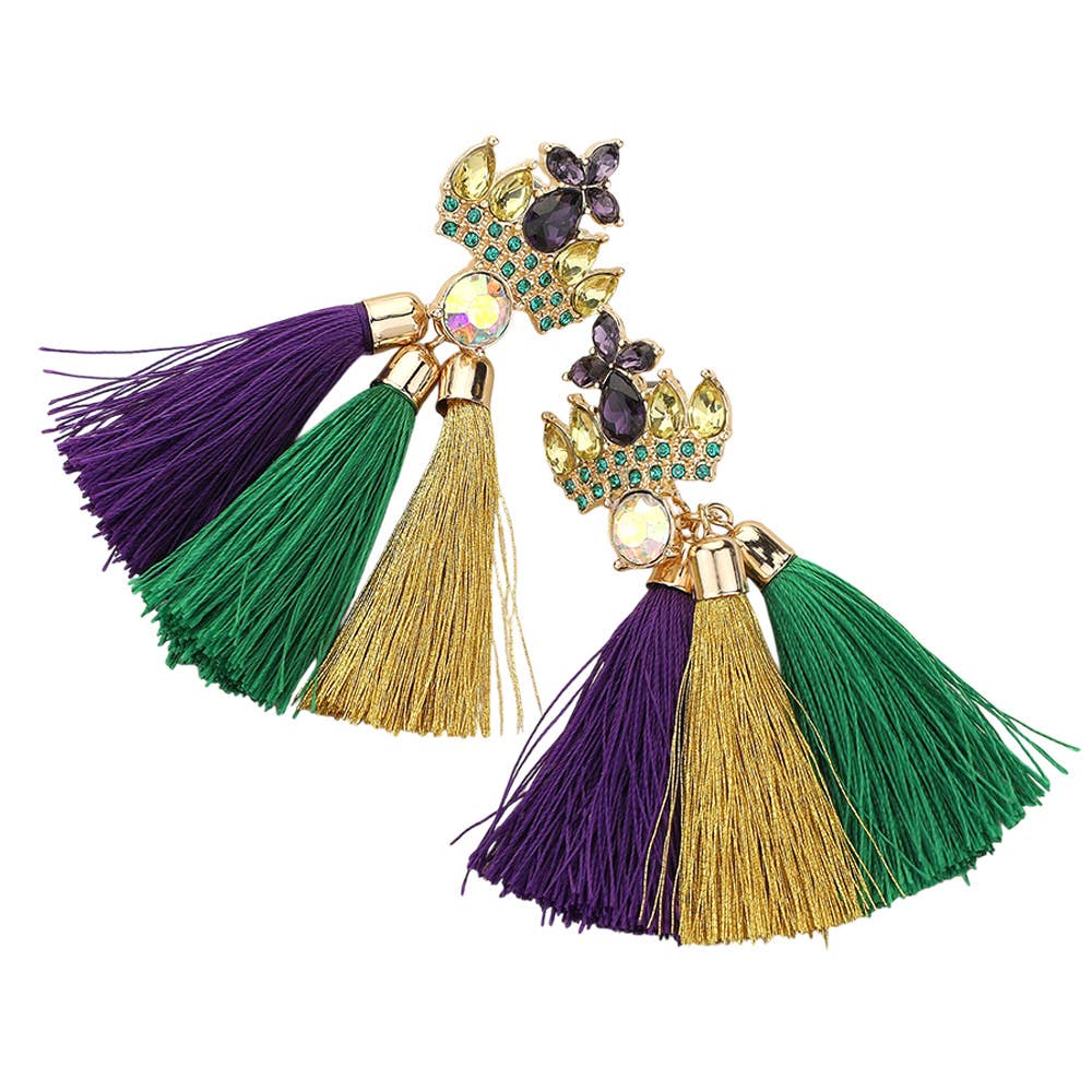 Mardi Gras Tassel Dangle Earrings