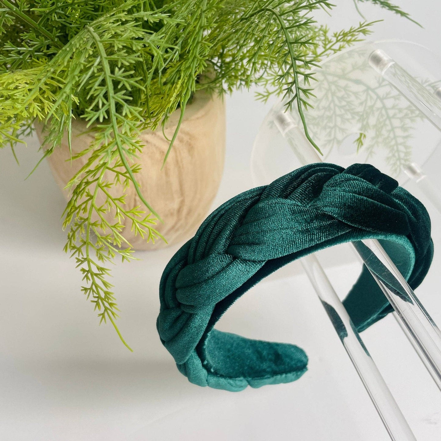 Classy, Elegant Velvet Braided Women's Headband- Emerald Green