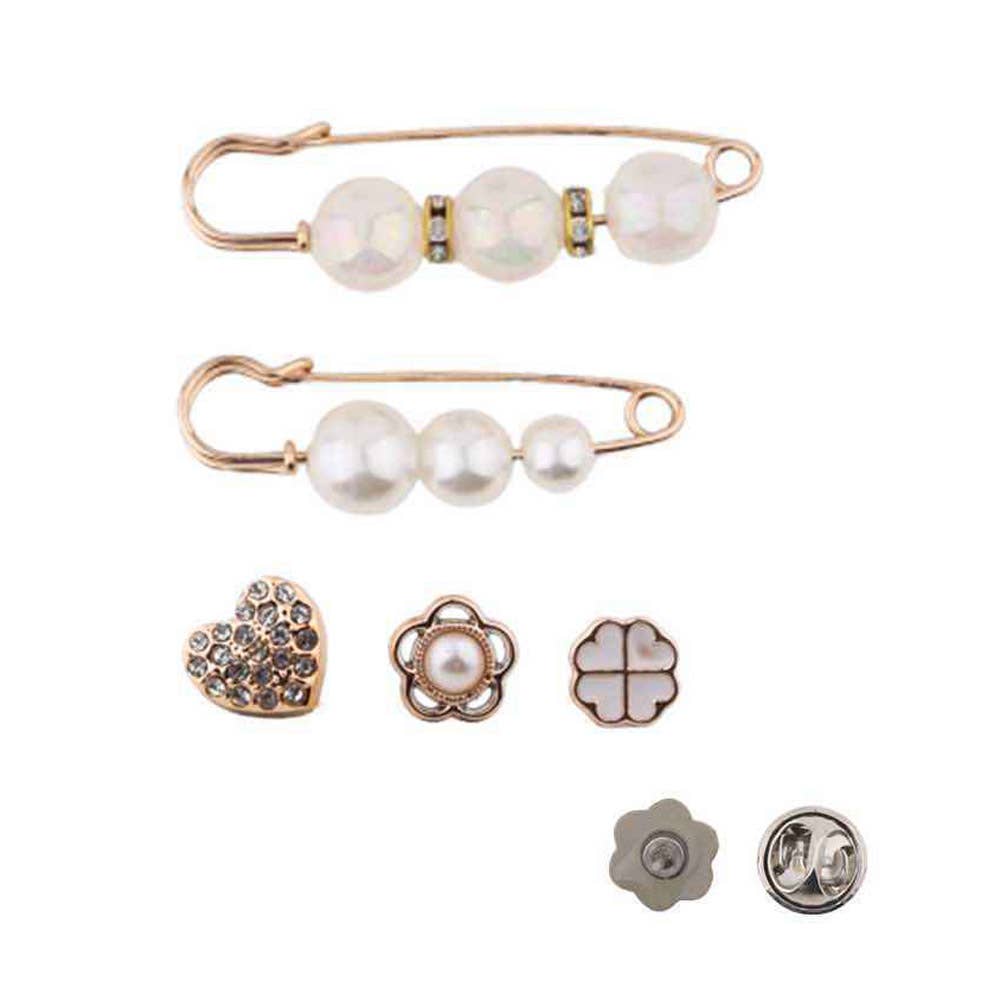 SET OF 5 - Pearl Safety Pin Clover Socks Charm Jewelry