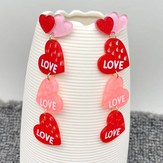 Two Tone Triple Heart Love Charm Earrings