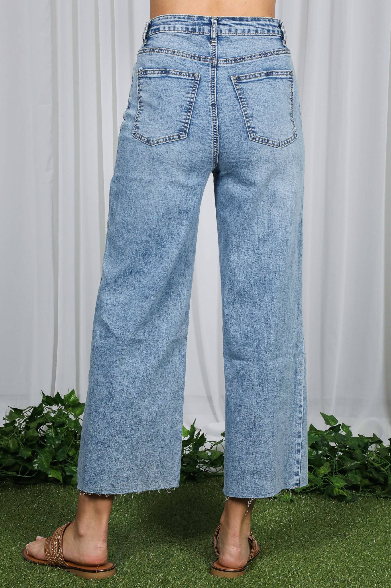 Wide Leg Stretchy Casual Buttoned Washed Denim Jean