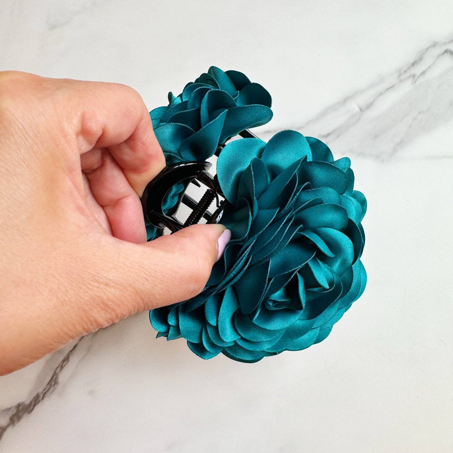 Full Bloom Double Sided Hair Claw: Teal
