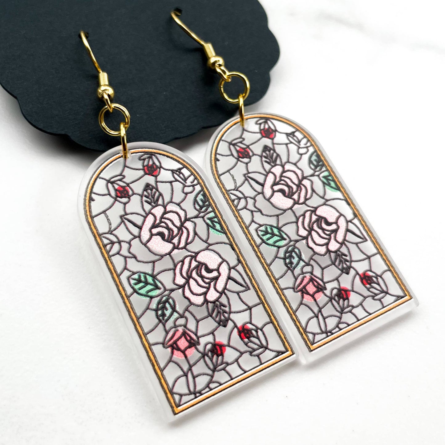 Behind the Glass Earrings – Rose-Tinted Drama, Darling