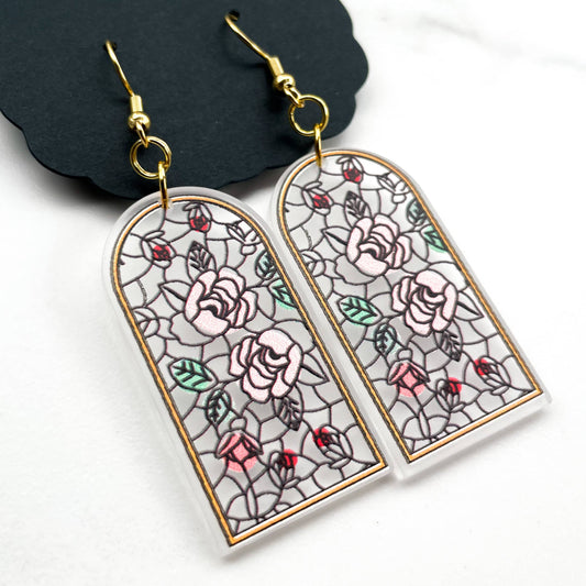 Behind the Glass Earrings – Rose-Tinted Drama, Darling