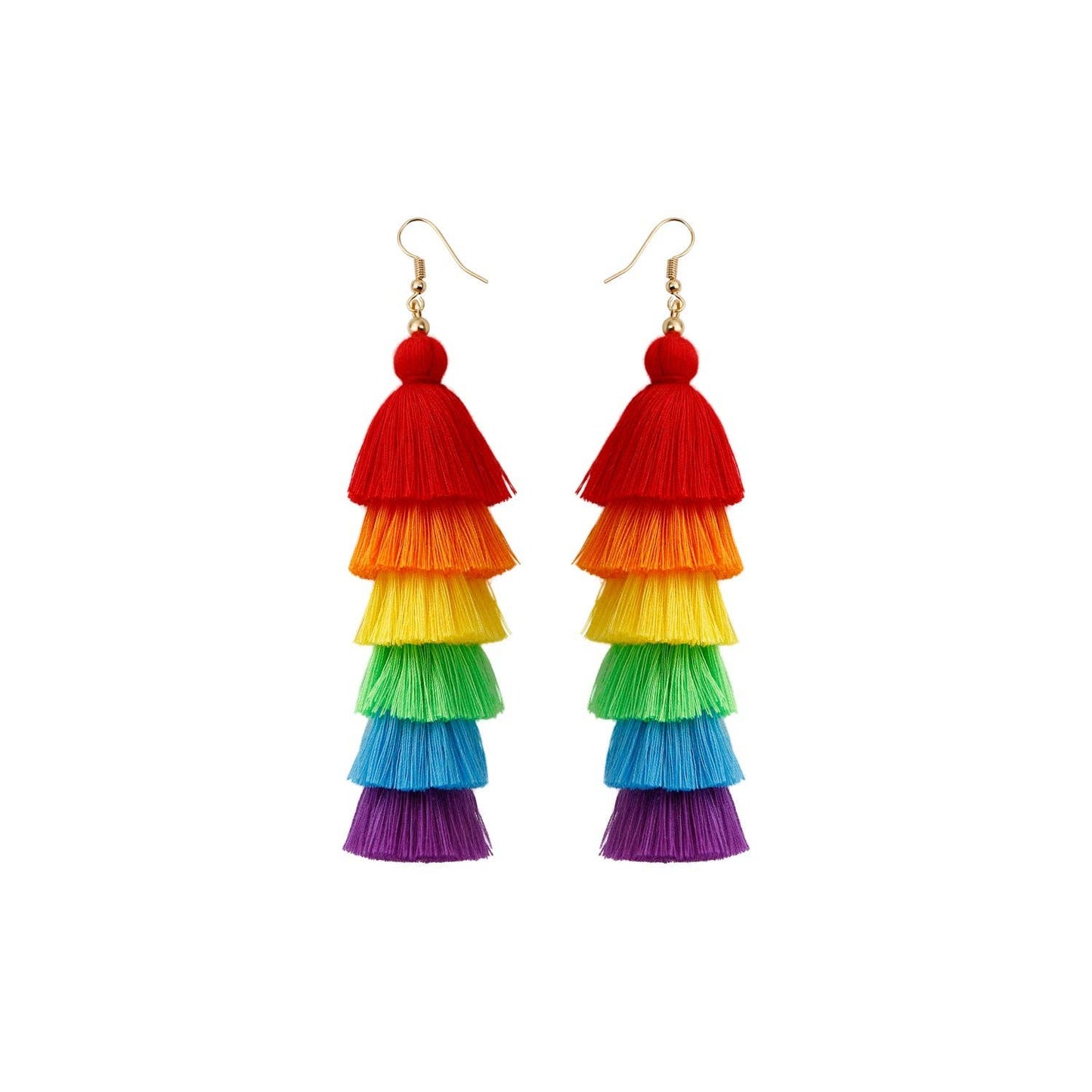 Bohemian Colored Cotton Thread Tassel Earrings: Brights