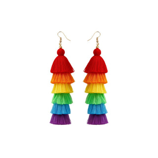Bohemian Colored Cotton Thread Tassel Earrings: Brights