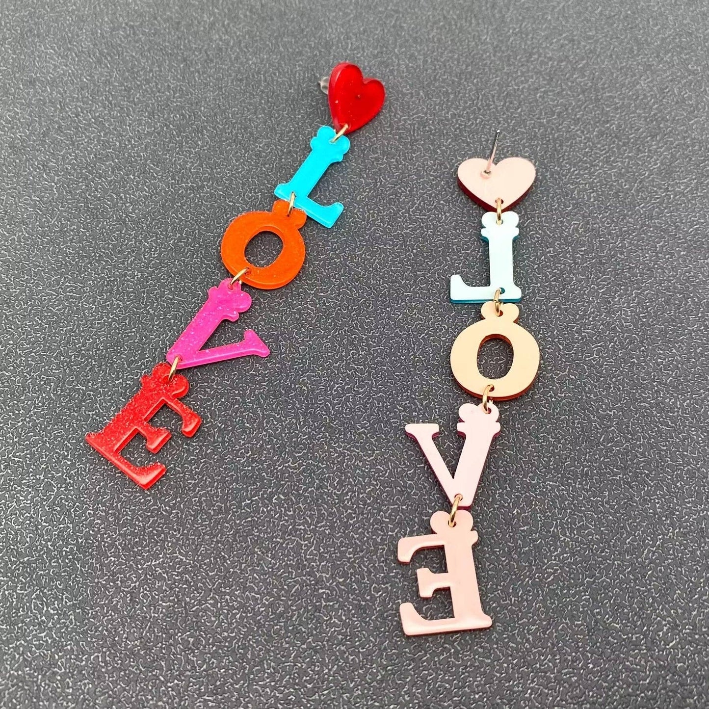 MultiColored Acrylic Love Dangle Earrings