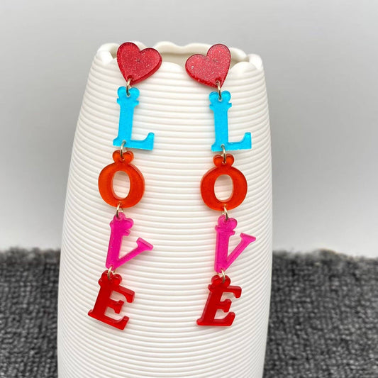 MultiColored Acrylic Love Dangle Earrings