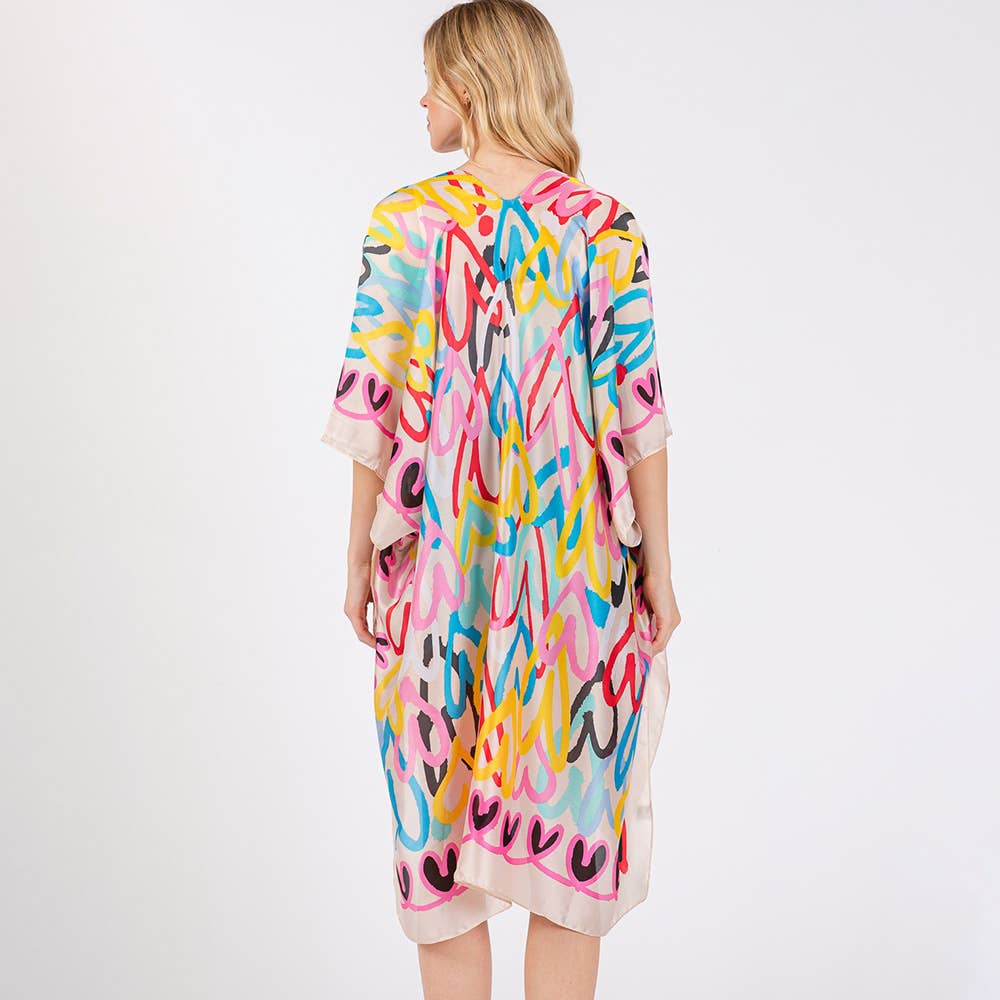 Graphic Love Scene Kimono: Beige