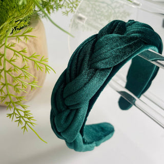 Classy, Elegant Velvet Braided Women's Headband- Emerald Green