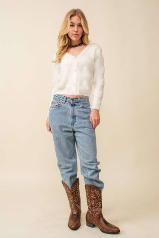 Fuzzy Hair Crop cardigan: IVORY