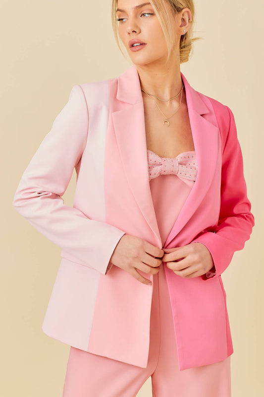 Pink Color Block Blazer