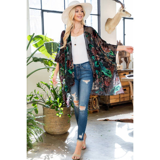 Floral Print Vintage Velvet Kimono