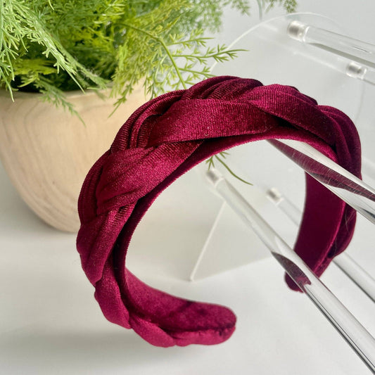 Classy, Elegant Velvet Braided Women's Headband- Cranberry
