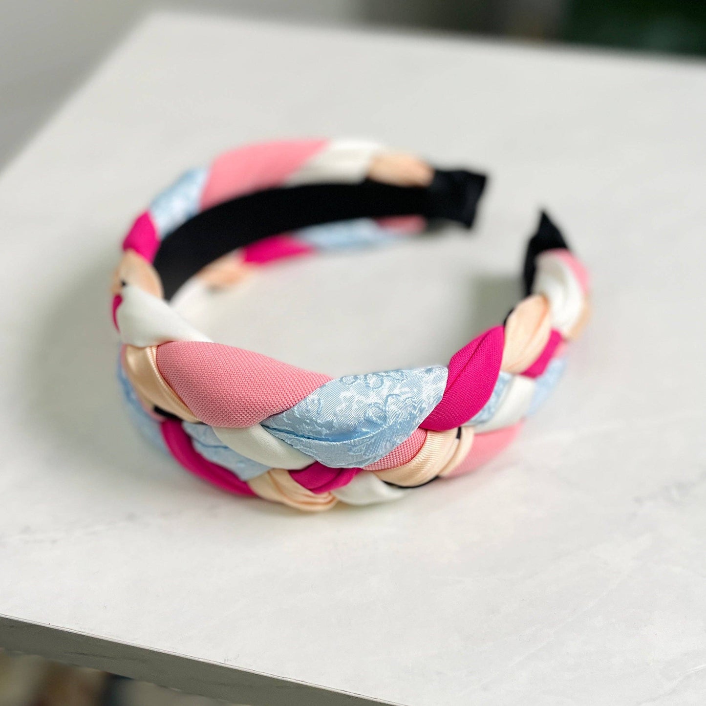 Unique Braided Fabric Headband- Pink