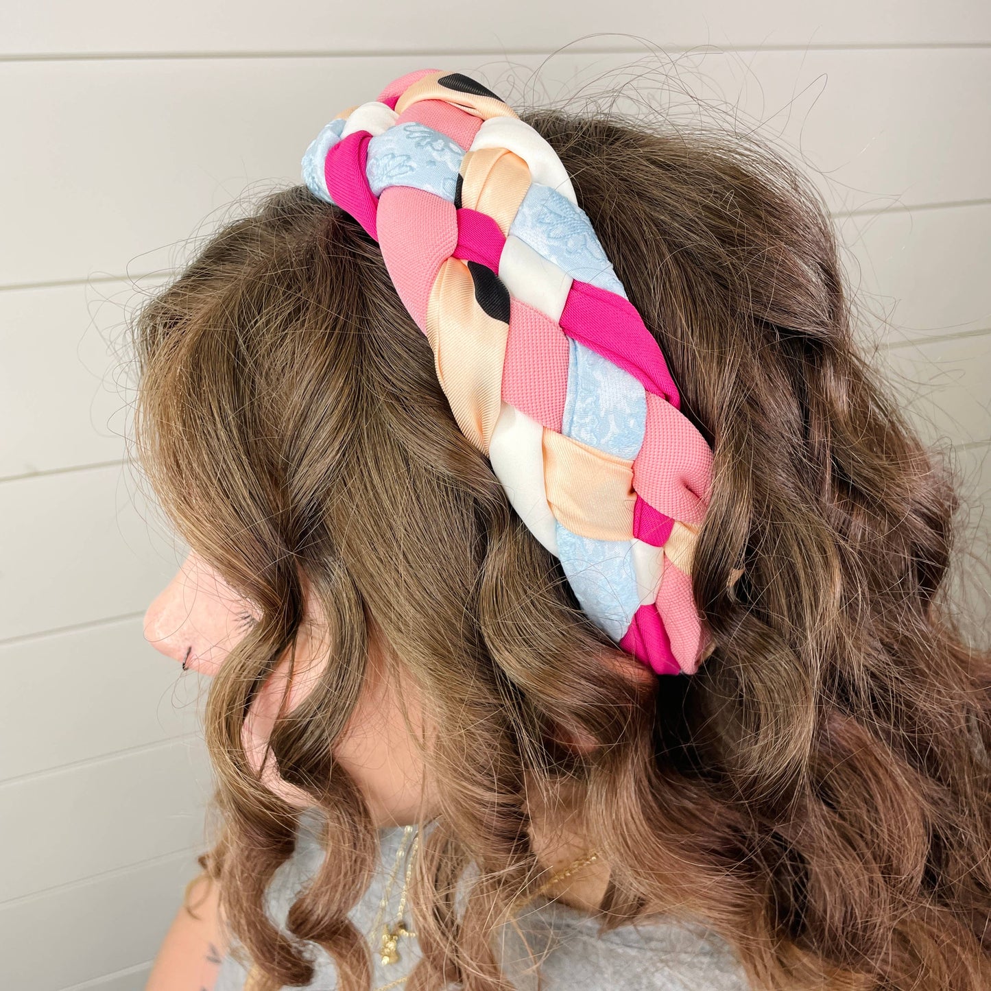 Unique Braided Fabric Headband- Pink