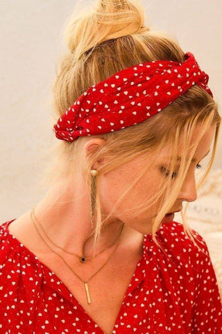 Heart Print Satin Headband: Red
