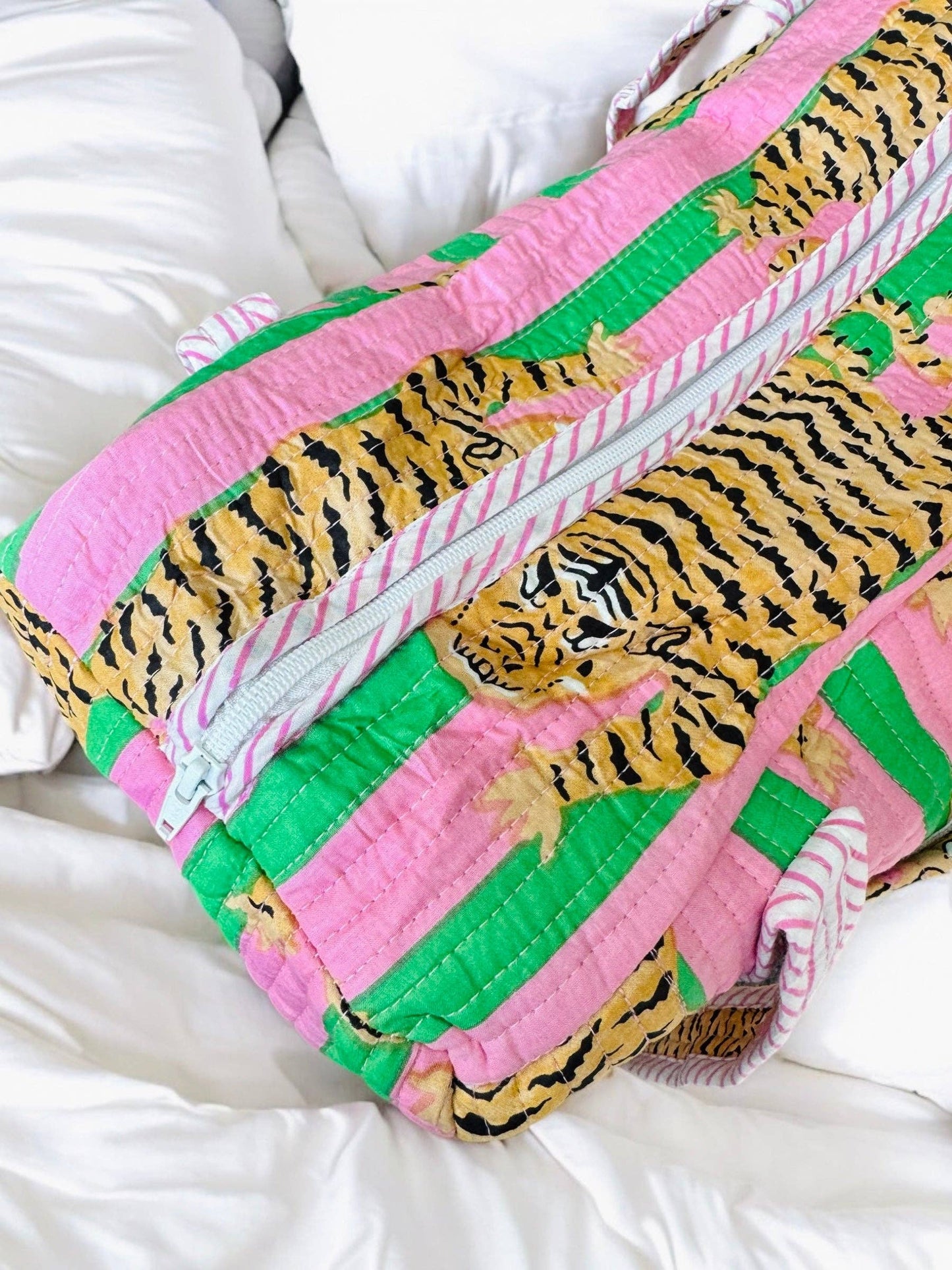 Overnight Quilted Zip-Top Duffel | Pink & Green