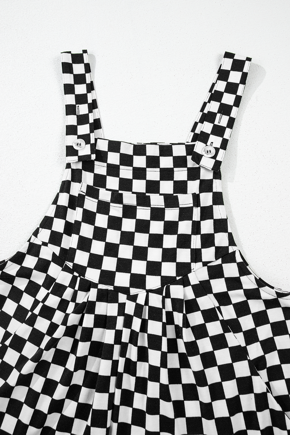 Black and White Checkered Print Pockets Casual Jumpsuit