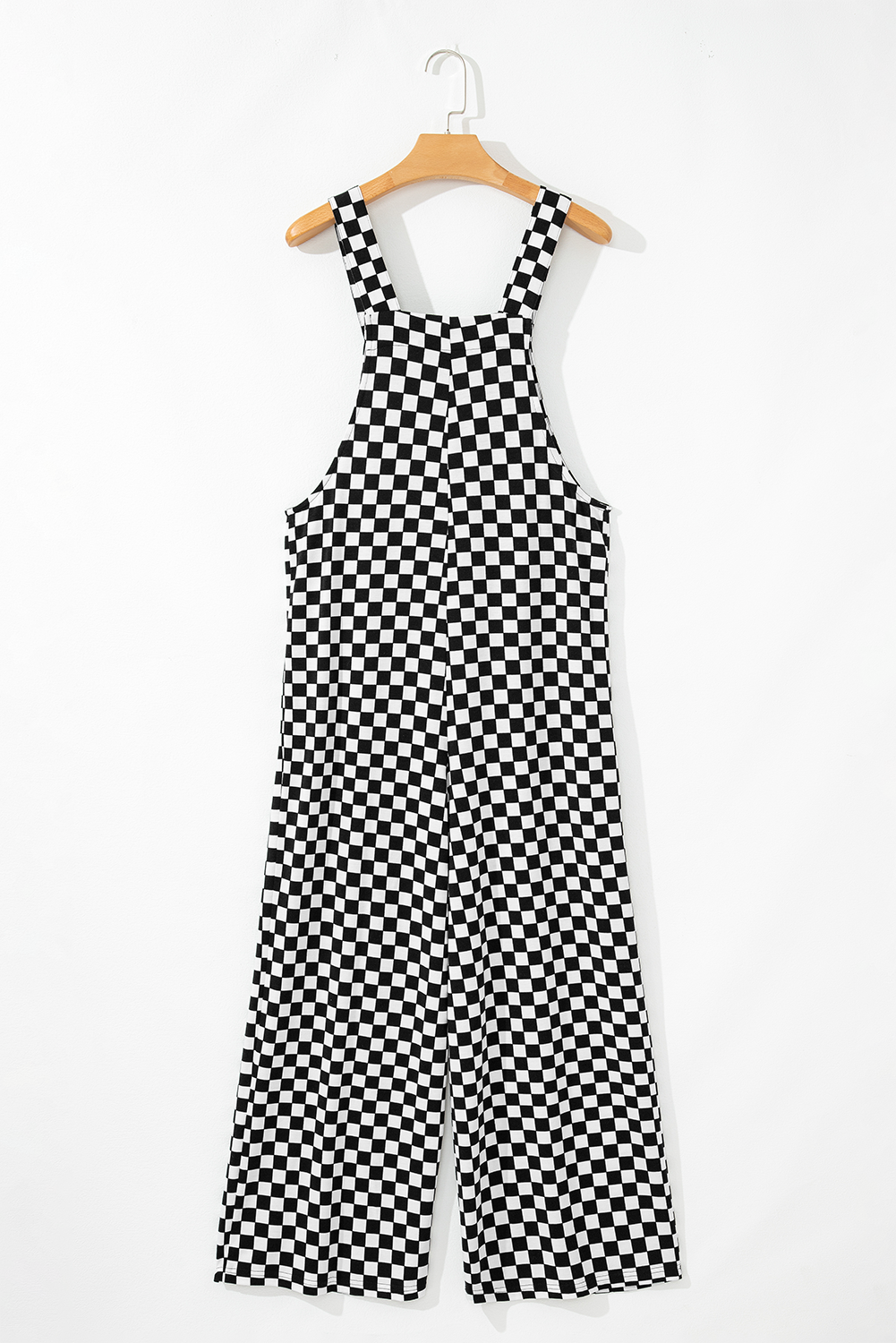 Black and White Checkered Print Pockets Casual Jumpsuit