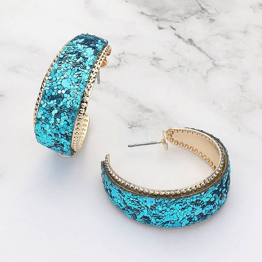 Glittered Hoop Earrings
: Light Blue