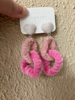 Two-Tone Double Plush Heart Charm Post Earrings: 925 silver post