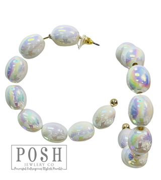 Oval bead hoop earring: WHITE