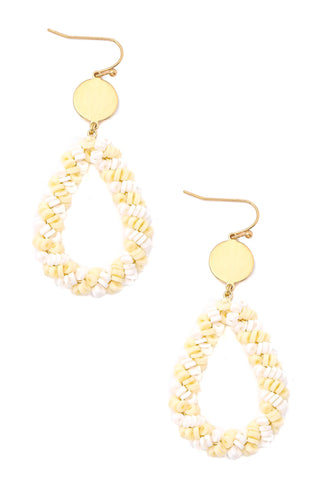 Ivory and Gold Multi Disc Bead Teardrop Earrings