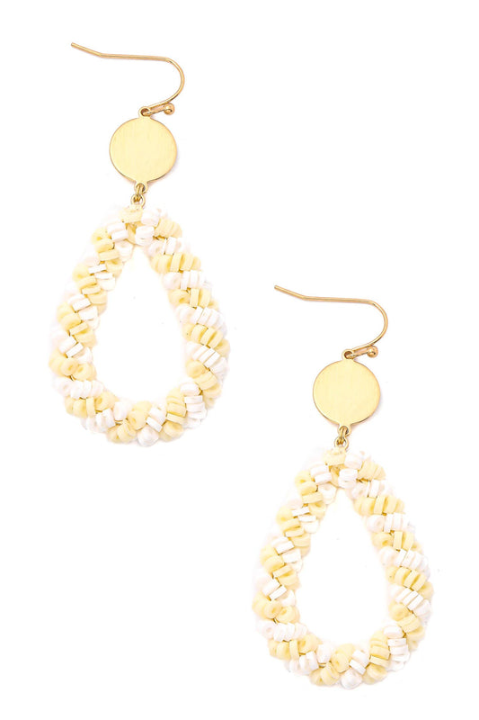 Ivory and Gold Multi Disc Bead Teardrop Earrings